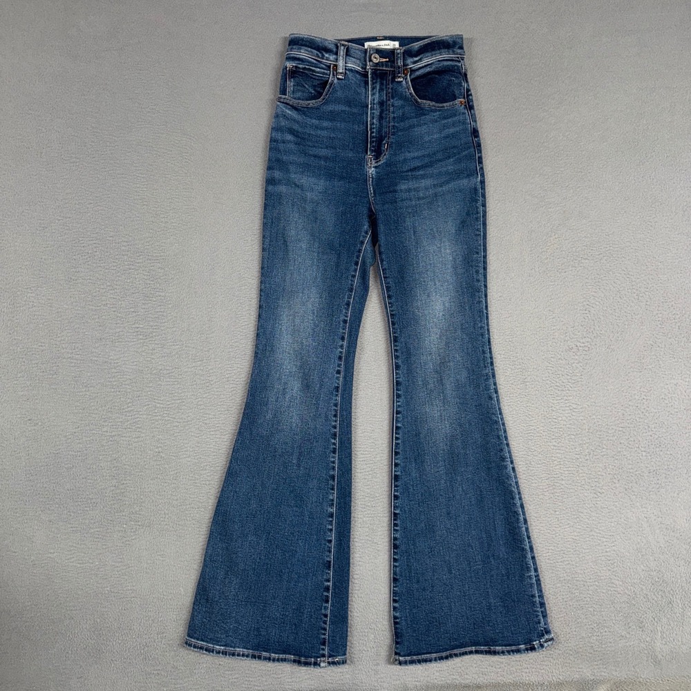Abercrombie & Fitch Jeans Women 00 Short Blue Flare High Rise Stretch Denim